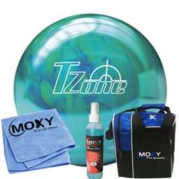 Brunswick T-Zone Caribbean Blue Bowling Ball  | Moxy Strike Royal Bowling Bag | Moxy Blue Micro Fiber Towel | Moxy Xtreme Power Cleaner Package