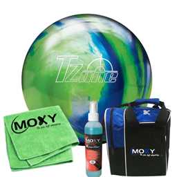 Brunswick T-Zone Ocean Reef Bowling Ball  | Moxy Strike Royal Bowling Bag | Moxy Green Micro Fiber Towel | Moxy Xtreme Power Cleaner Package