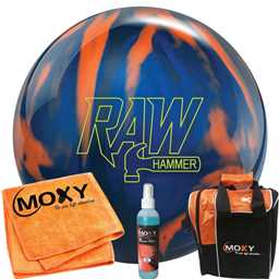 Hammer Raw Hammer Blue/Black/Orange Bowling Ball | Moxy Strike Orange Bowling Bag | Moxy Orange Micro Fiber Towel | Moxy Xtreme Power Cleaner Package