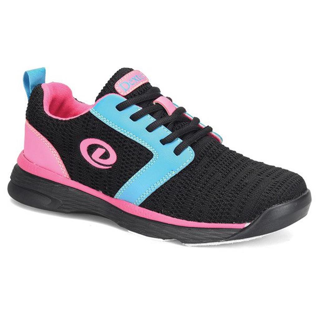 Dexter Womens Raquel LX Bowling Shoes (For right or left handed bowlers- Universal Slide Soles on both shoes) Bowling Shoes - Black/Blue/Pink Glow 