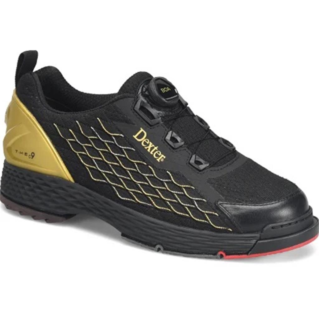 Dexter Mens C9 Knit BOA Bowling Shoes (For RIGHT AND LEFT HANDED bowlers. Men's shoe sizing) - Black/Gold