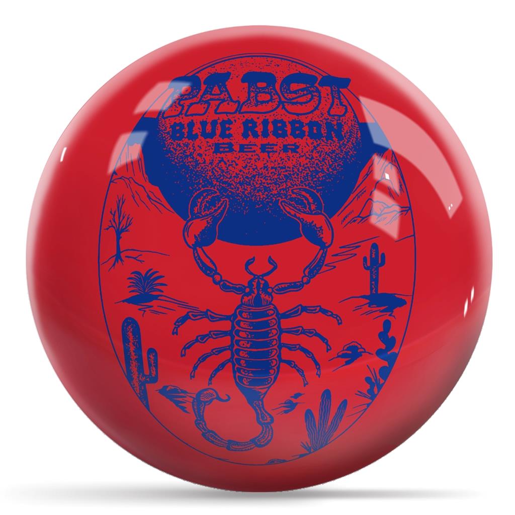 Pabst Blue Ribbon Scorpion Bowling Ball - Red With Blue Logo