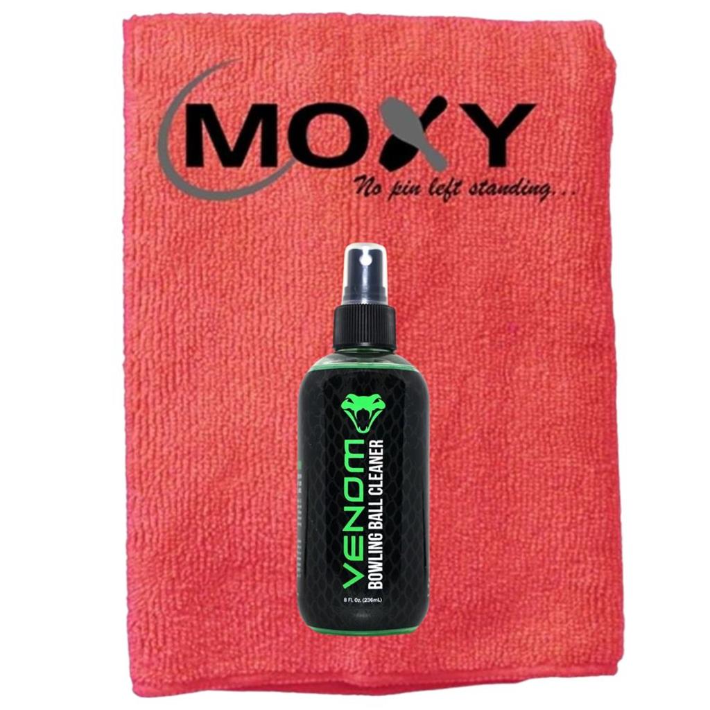 Motiv Venom Bowling Ball Cleaner - 8oz with Moxy Micro Fiber Cleaning Towel (Red)