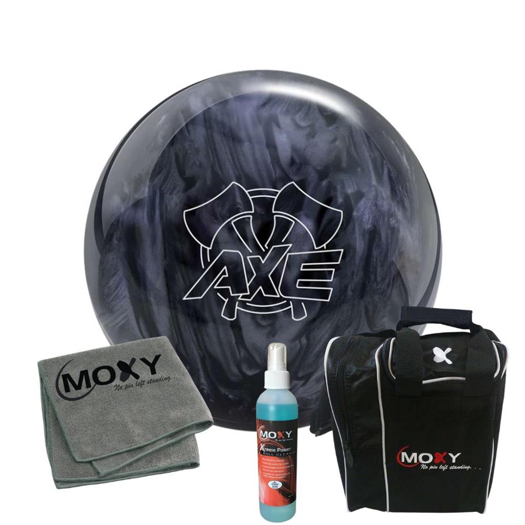 Hammer Axe Black/Smoke Bowling Ball | Moxy Strike Black Bowling Bag | Moxy Grey Micro Fiber Towel | Moxy Xtreme Power Cleaner Package 