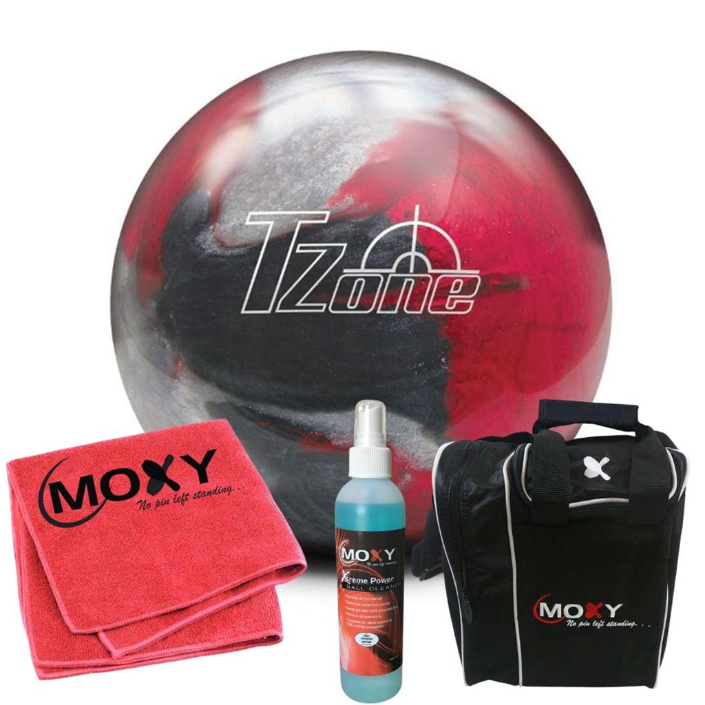 Brunswick T-Zone Scarlet Shadow Bowling Ball  | Moxy Strike Black Bowling Bag | Moxy Red Micro Fiber Towel | Moxy Xtreme Power Cleaner Package 