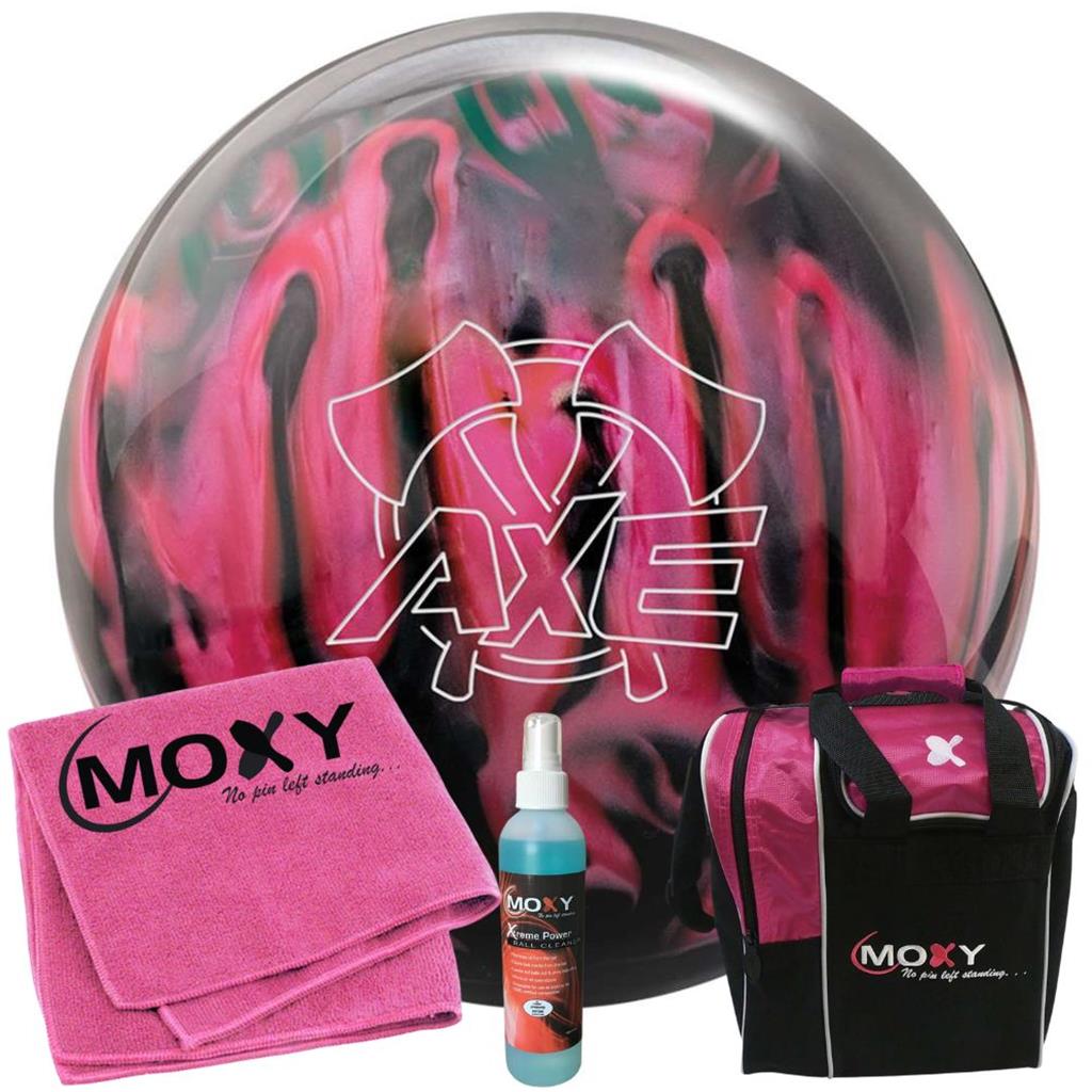 Hammer Axe Pink/Smoke Bowling Ball | Moxy Strike Pink Bowling Bag | Moxy Pink Micro Fiber Towel | Moxy Xtreme Power Cleaner Package 