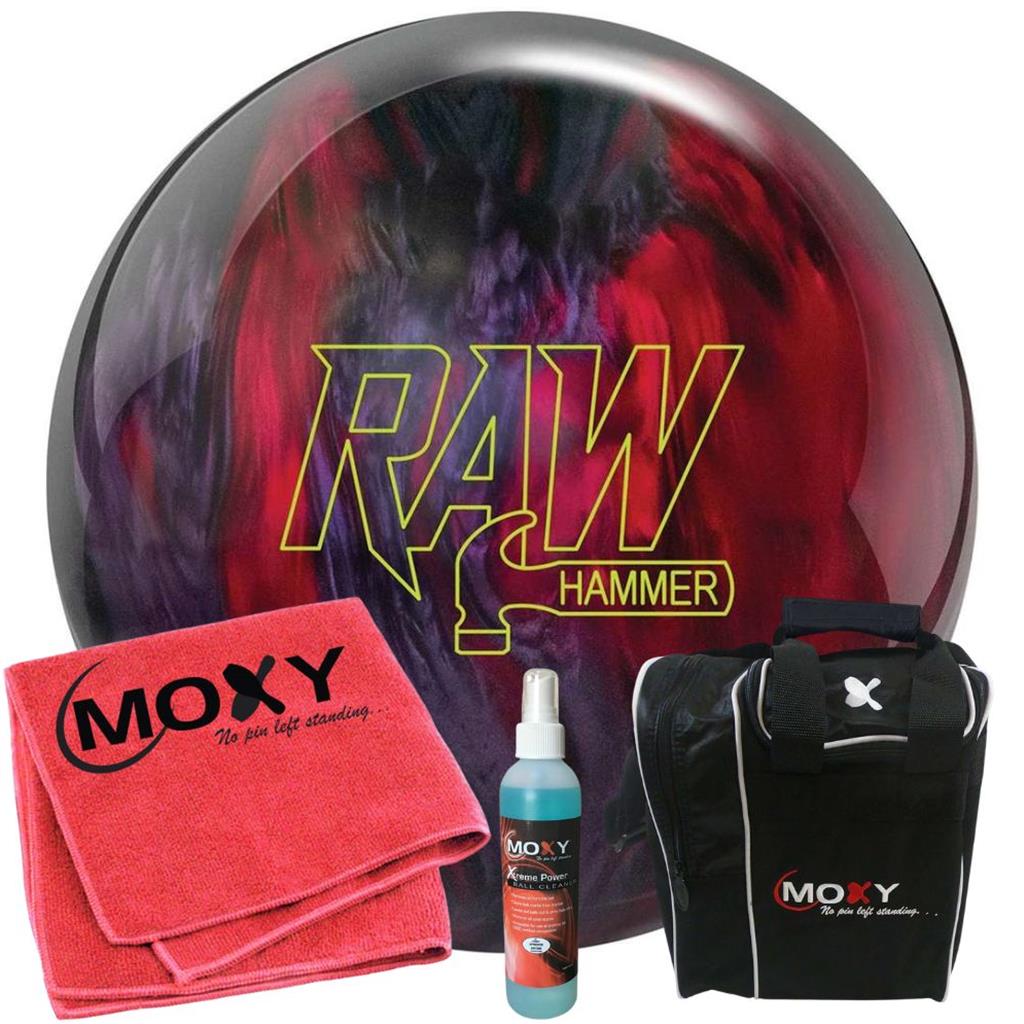 Hammer Raw Hammer Red/Smoke/Black Bowling Ball | Moxy Strike Black Bowling Bag | Moxy Red Micro Fiber Towel | Moxy Xtreme Power Cleaner Package 