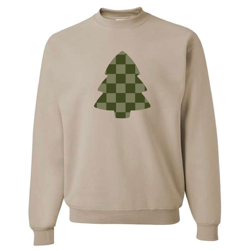 Checkered Christmas Tree Womens Crewneck - Multiple Colors 